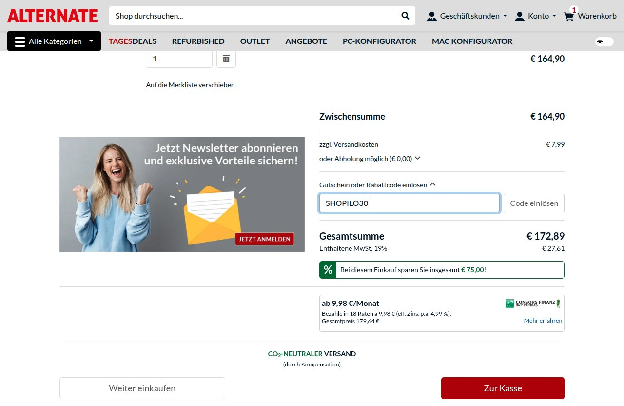 Wo man den Rabattcode auf der Alternate-Website eingibt
