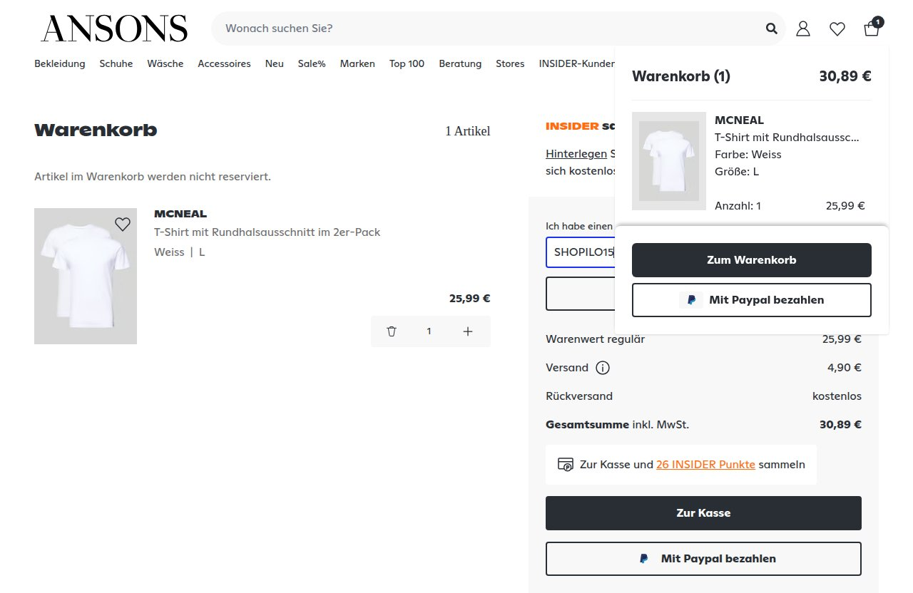 Wo man den Rabattcode auf der Anson's-Website eingibt