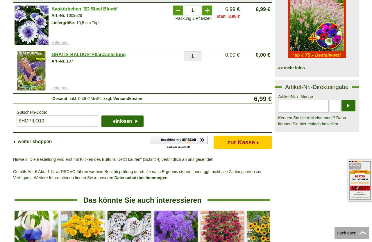 Wo man den Rabattcode auf der BALDUR-Garten-Website eingibt