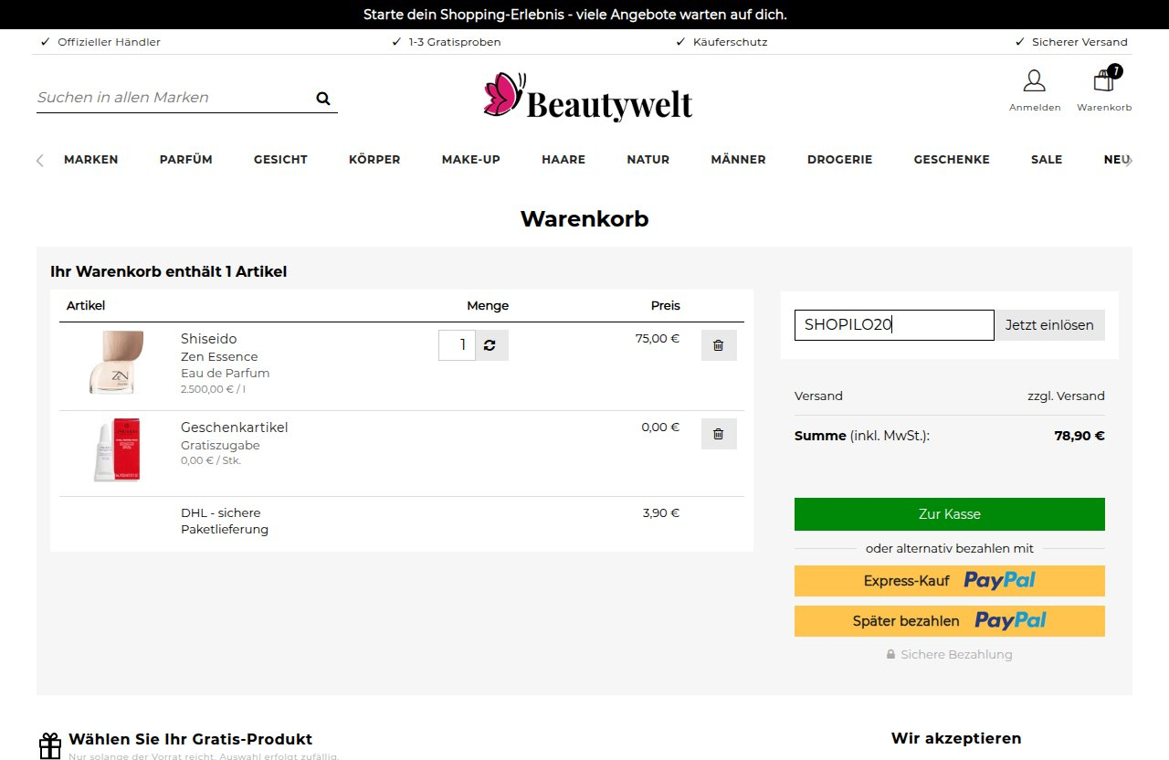 Wo man den Rabattcode auf der Beautywelt-Website eingibt