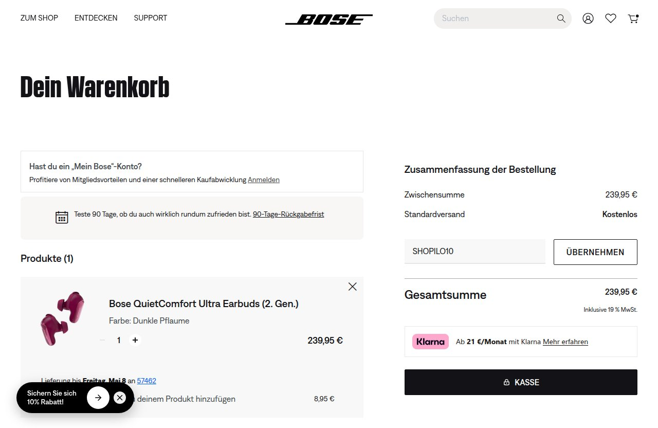 Wo man den Rabattcode auf der Bose-Website eingibt