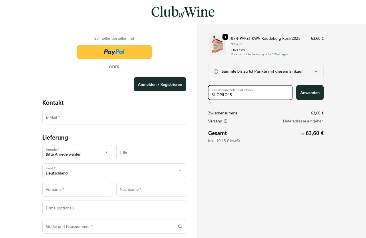Wo man den Rabattcode auf der Club of Wine-Website eingibt