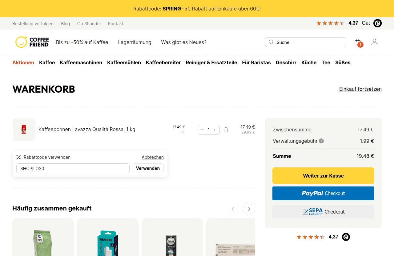 Wo man den Rabattcode auf der Coffee Friend-Website eingibt