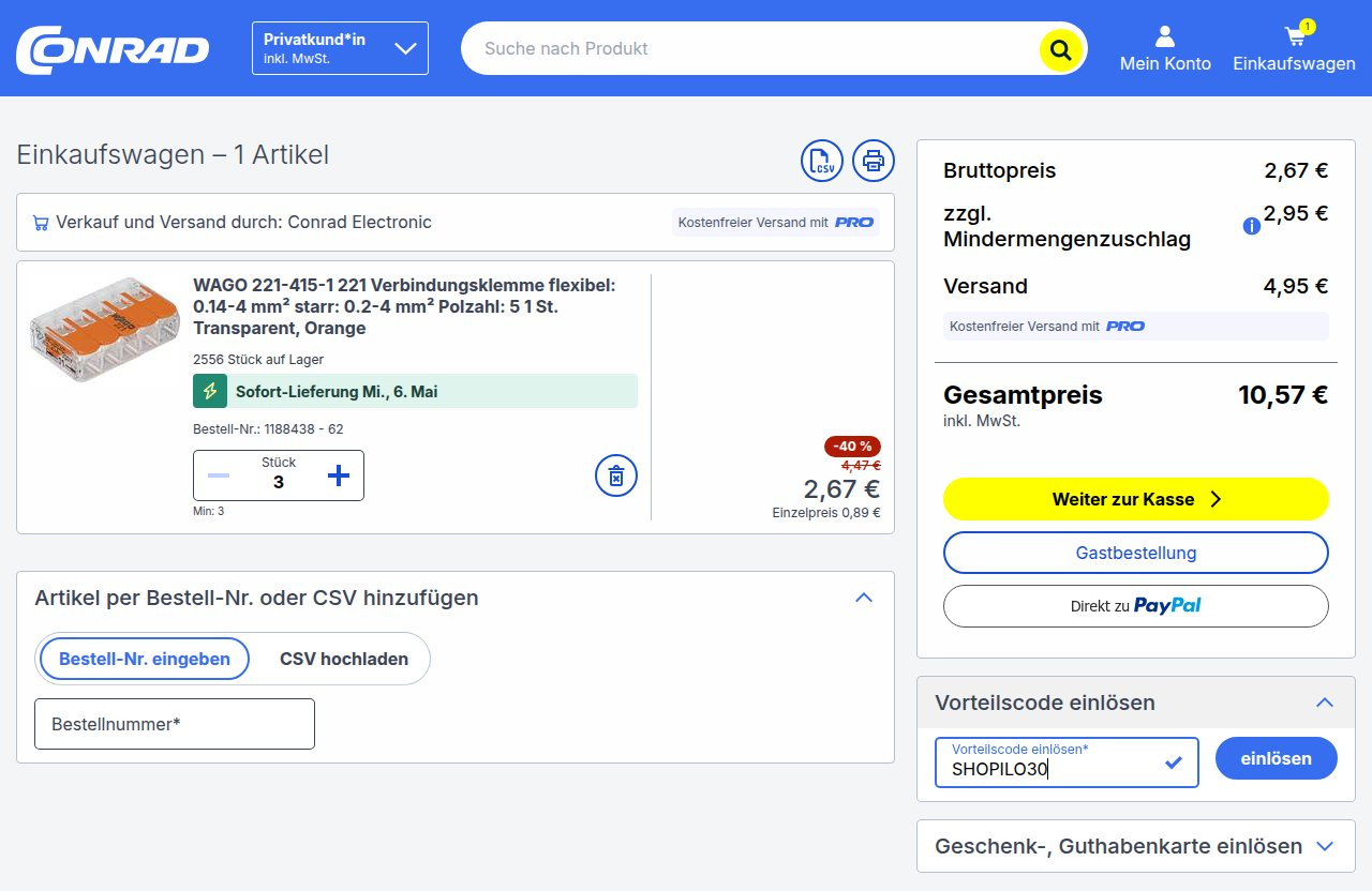Wo man den Rabattcode auf der Conrad-Website eingibt
