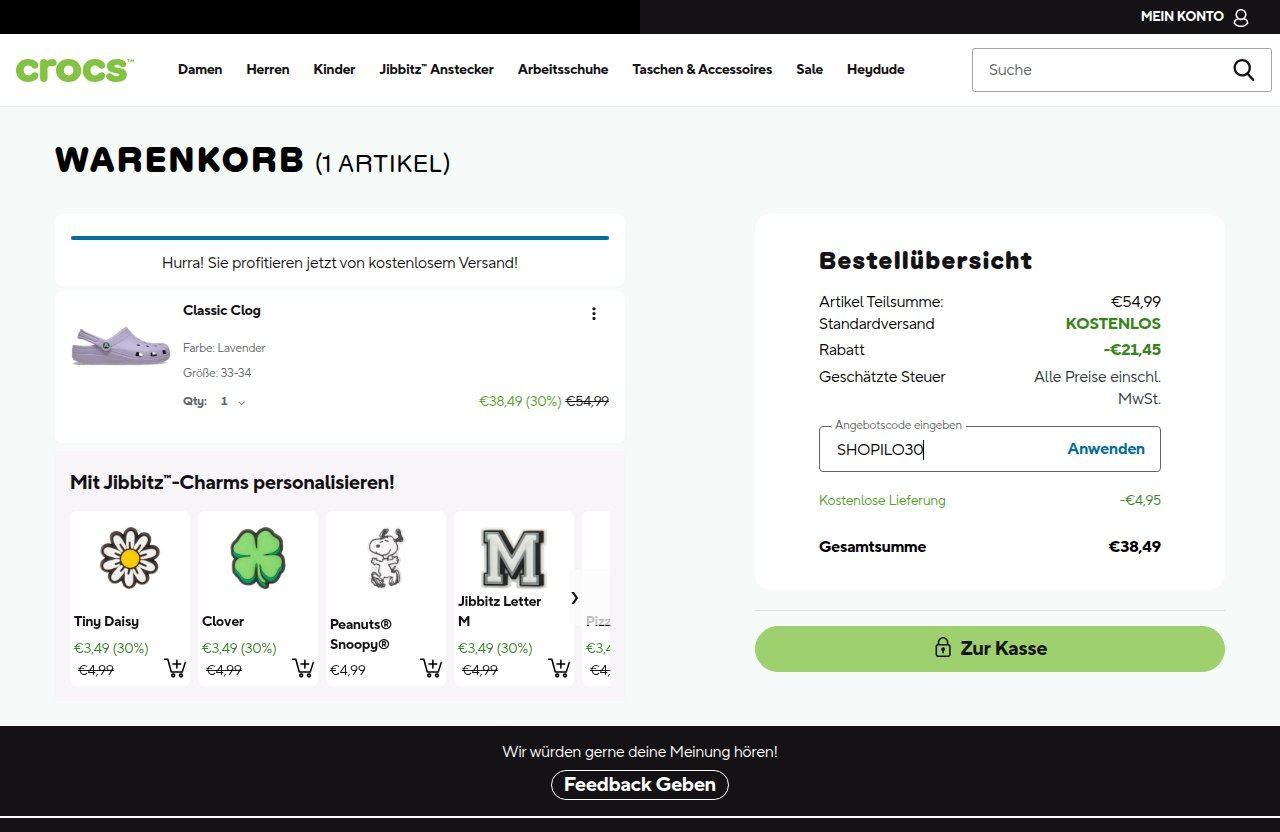 Wo man den Rabattcode auf der Crocs-Website eingibt