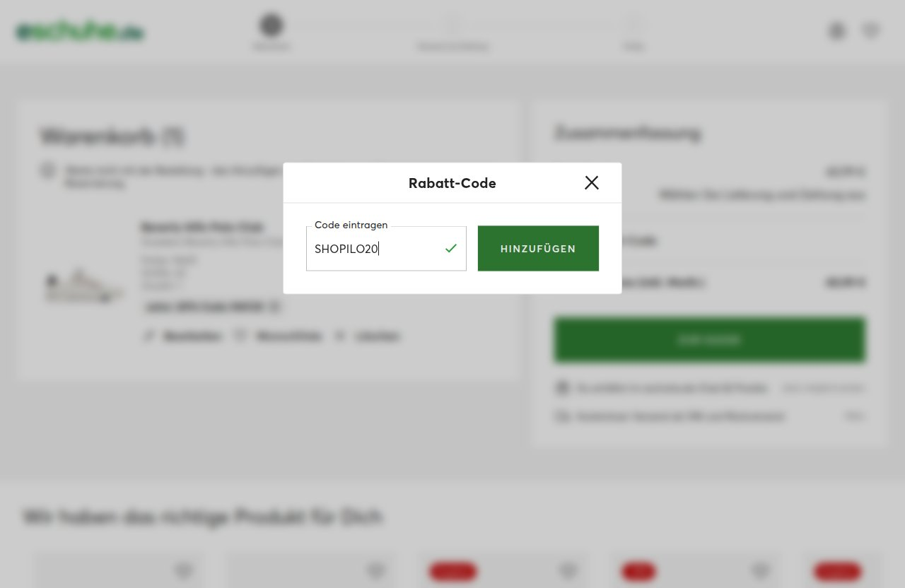 Wo man den Rabattcode auf der eschuhe.de-Website eingibt