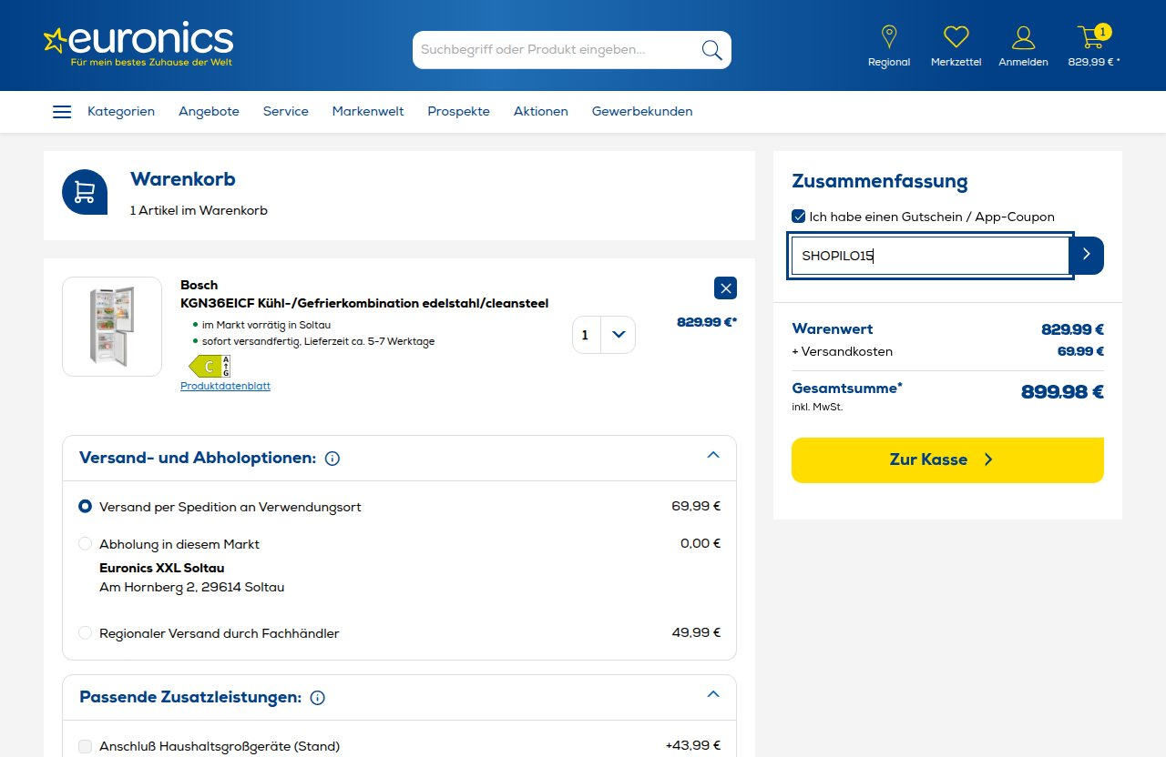 Wo man den Rabattcode auf der Euronics-Website eingibt