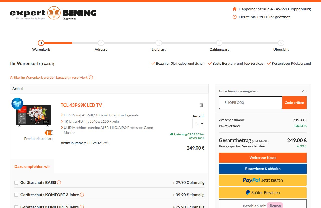 Wo man den Rabattcode auf der Expert-Website eingibt