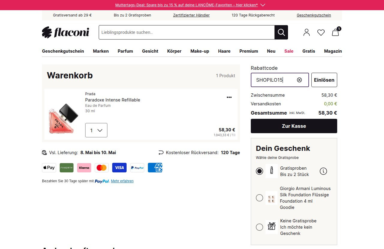 Wo man den Rabattcode auf der Flaconi-Website eingibt