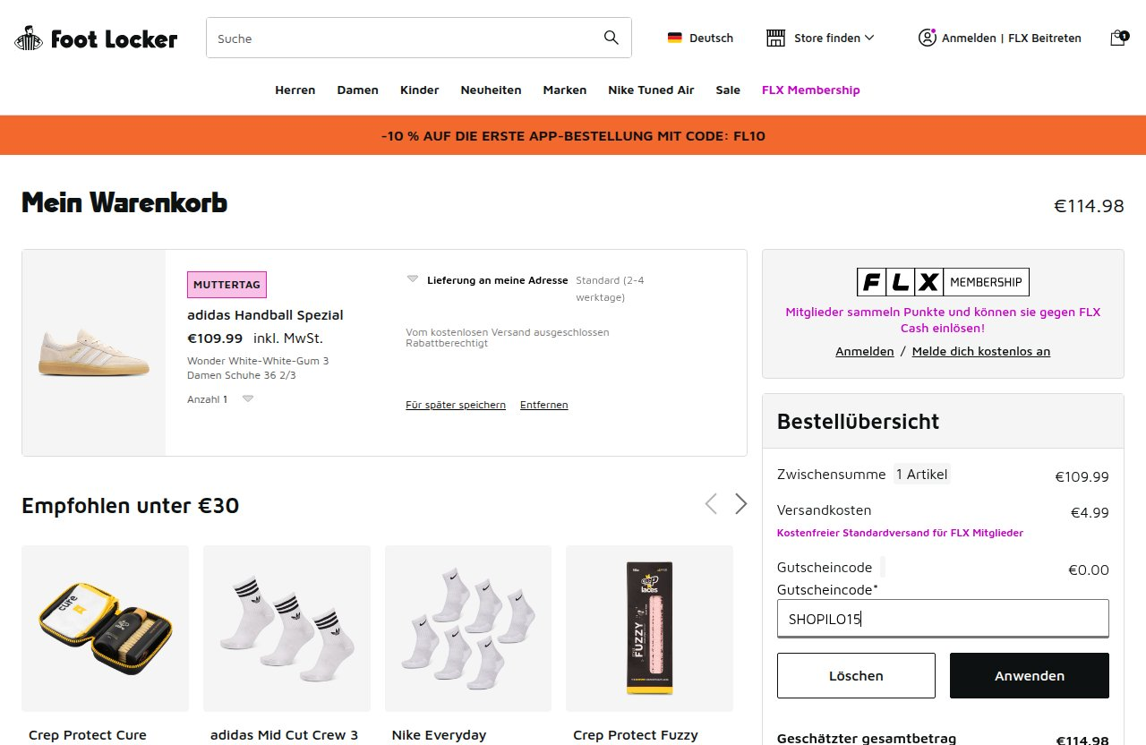 Wo man den Rabattcode auf der Foot Locker-Website eingibt
