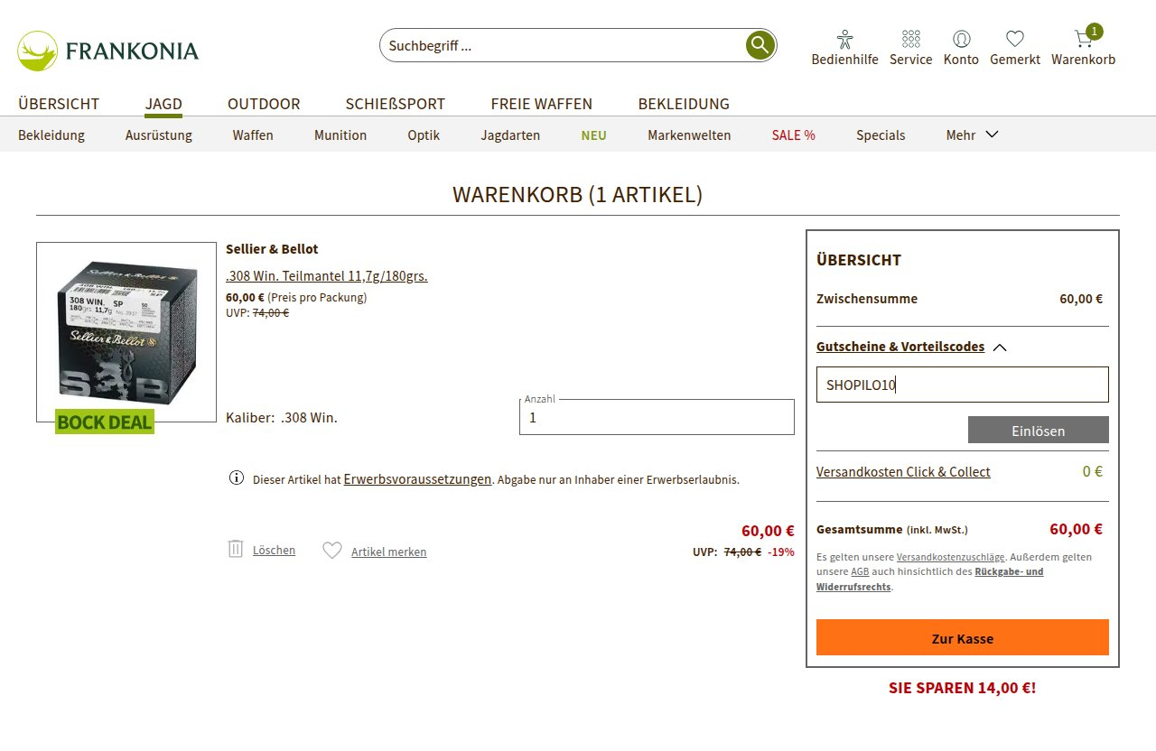Wo man den Rabattcode auf der Frankonia-Website eingibt