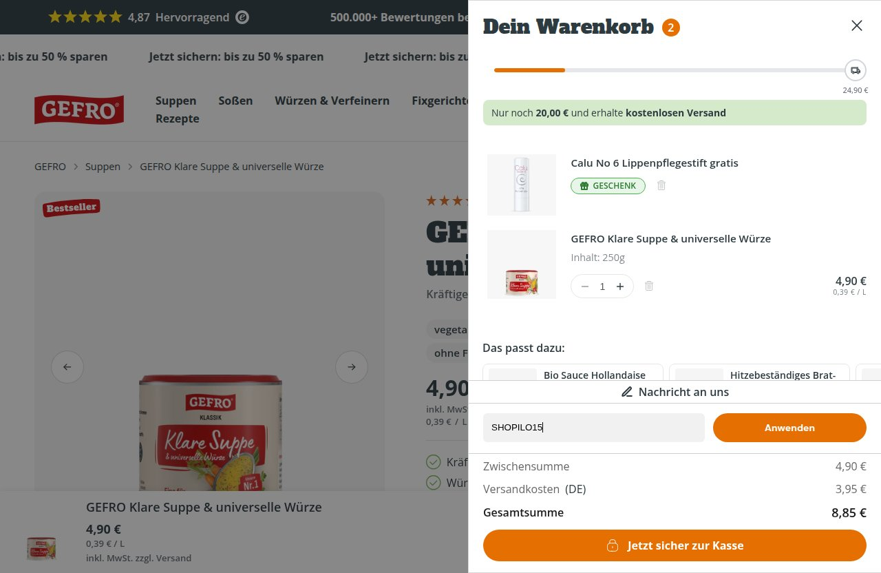 Wo man den Rabattcode auf der GEFRO-Website eingibt