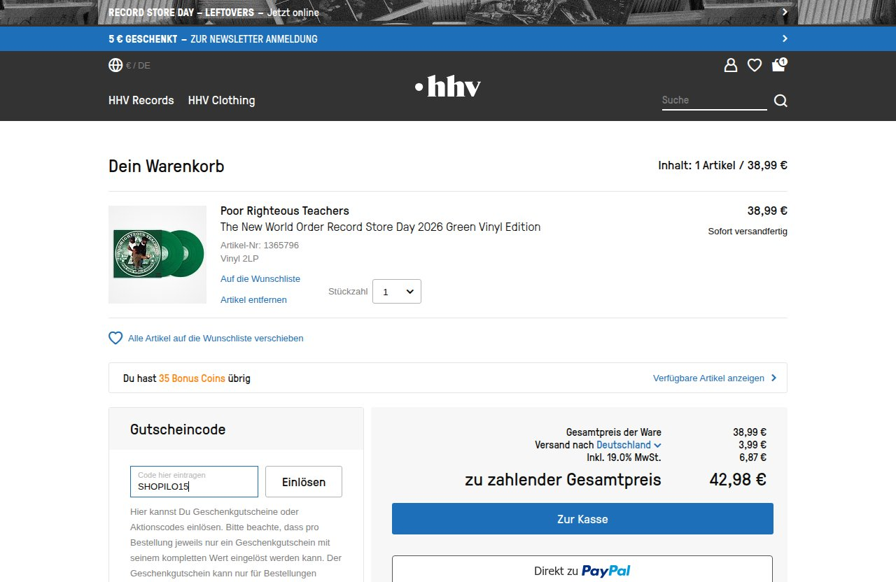 Wo man den Rabattcode auf der HHV-Website eingibt