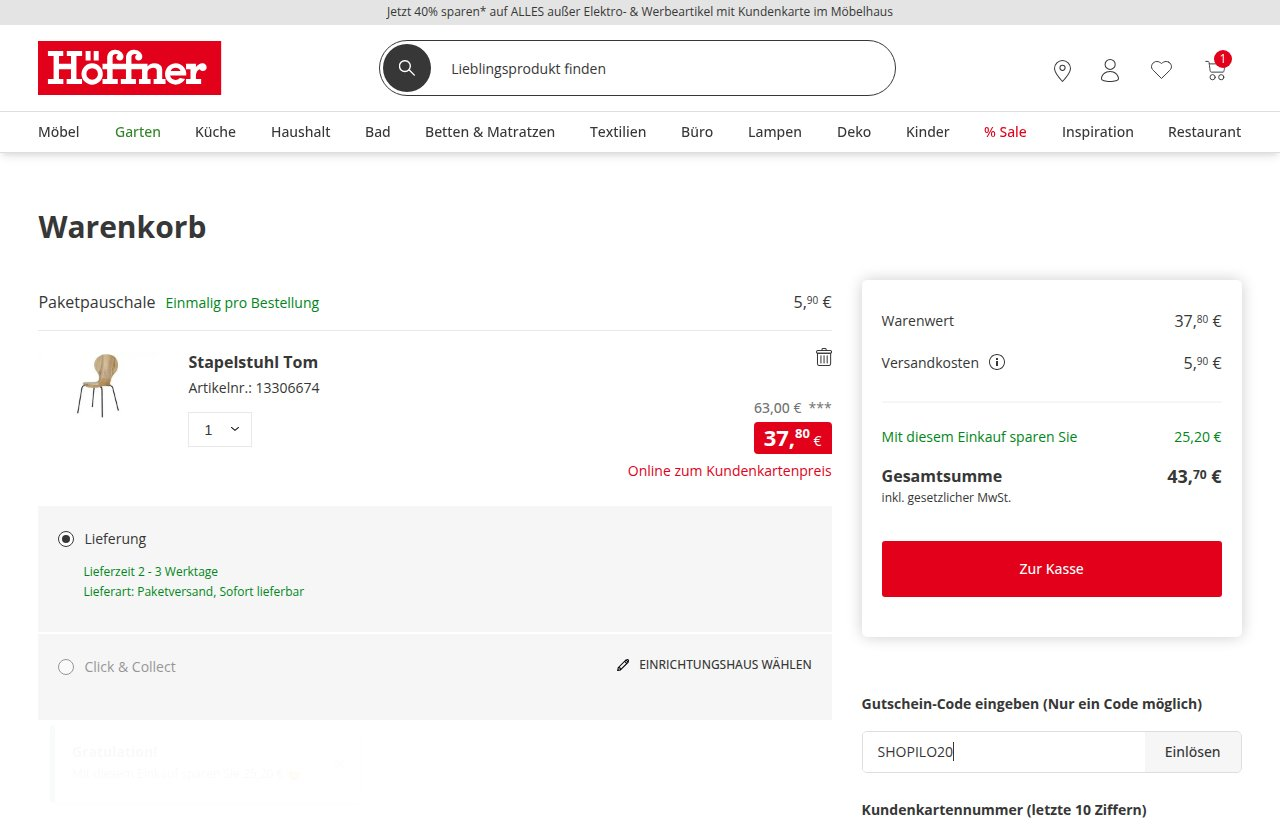 Wo man den Rabattcode auf der Höffner-Website eingibt