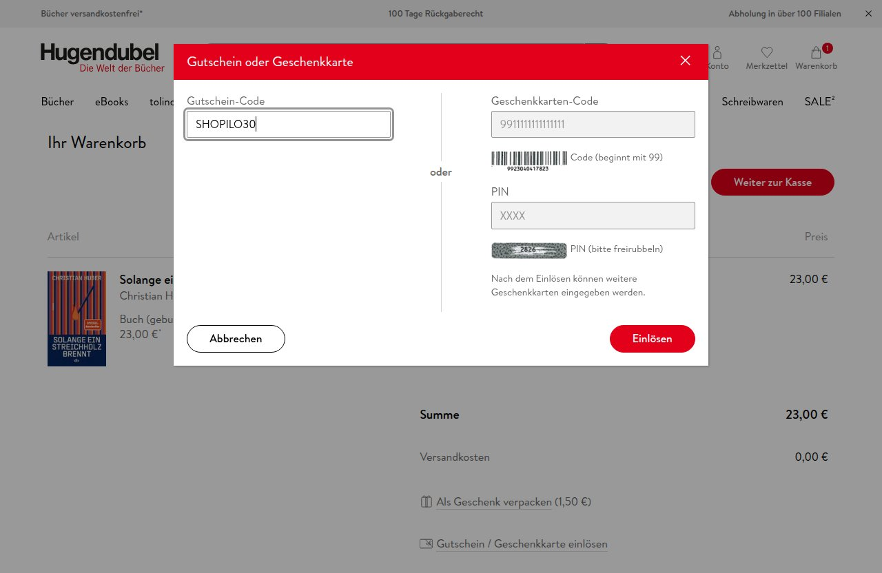 Wo man den Rabattcode auf der Hugendubel-Website eingibt