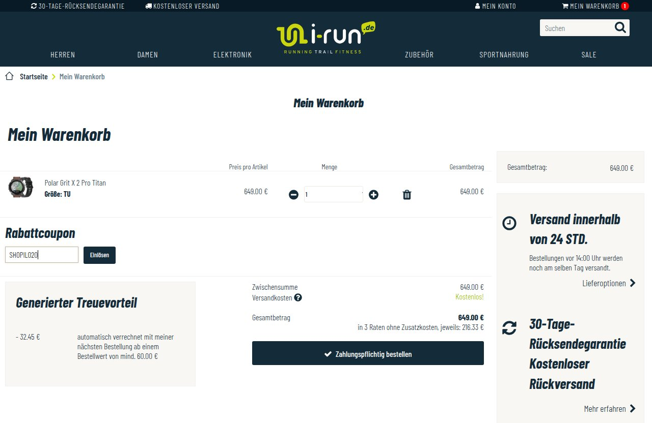 Wo man den Rabattcode auf der i-Run-Website eingibt