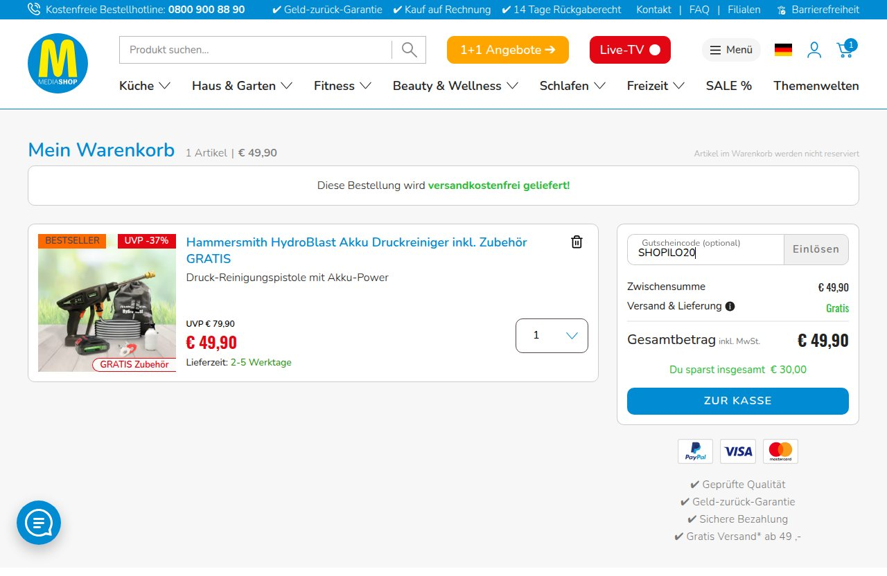 Wo man den Rabattcode auf der MediaShop-Website eingibt