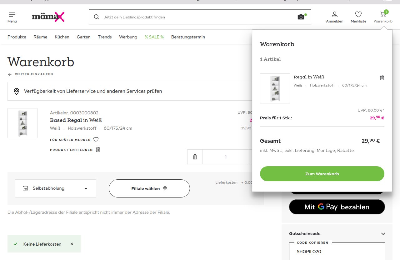Wo man den Rabattcode auf der Mömax-Website eingibt