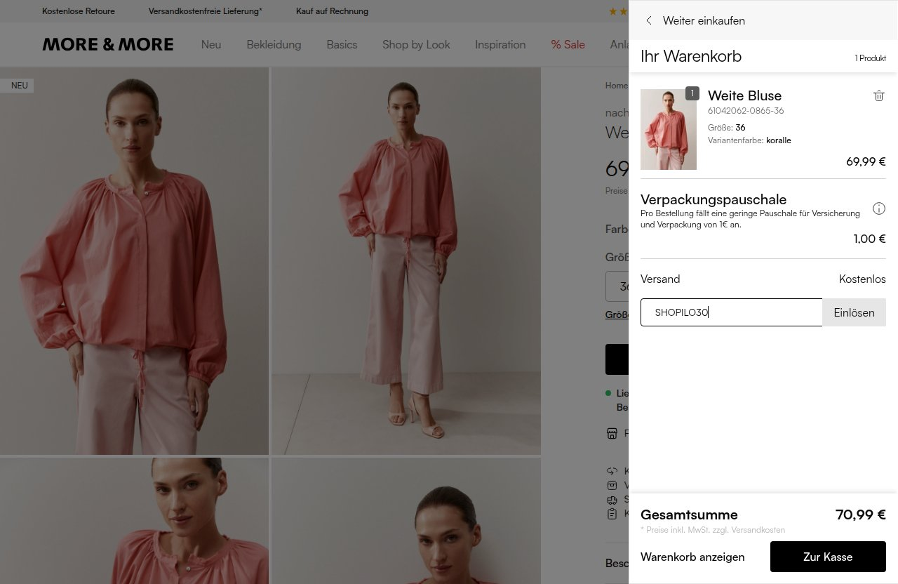 Wo man den Rabattcode auf der MORE & MORE-Website eingibt
