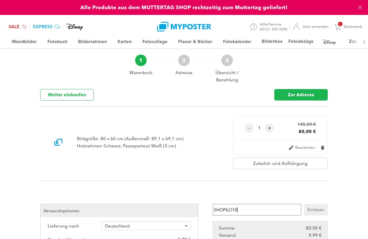 Wo man den Rabattcode auf der Myposter-Website eingibt