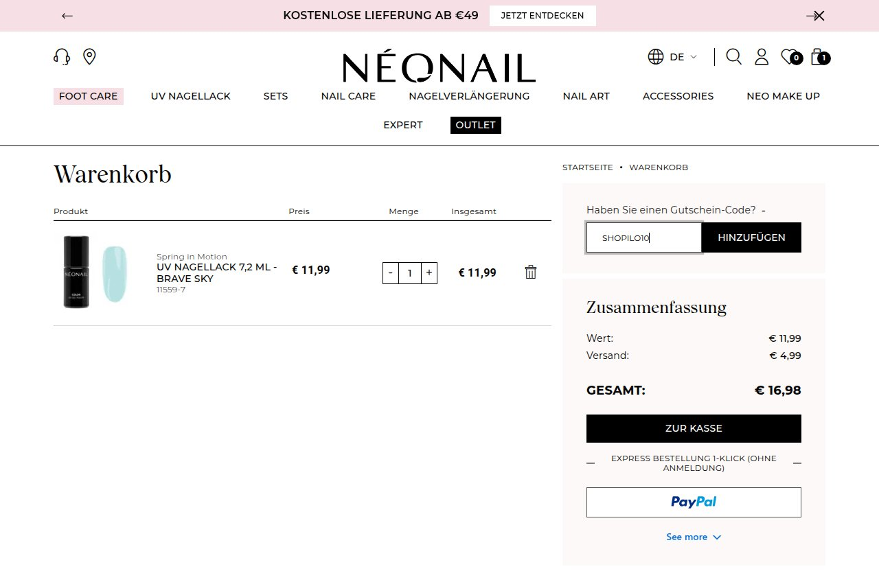 Wo man den Rabattcode auf der NEONAIL-Website eingibt