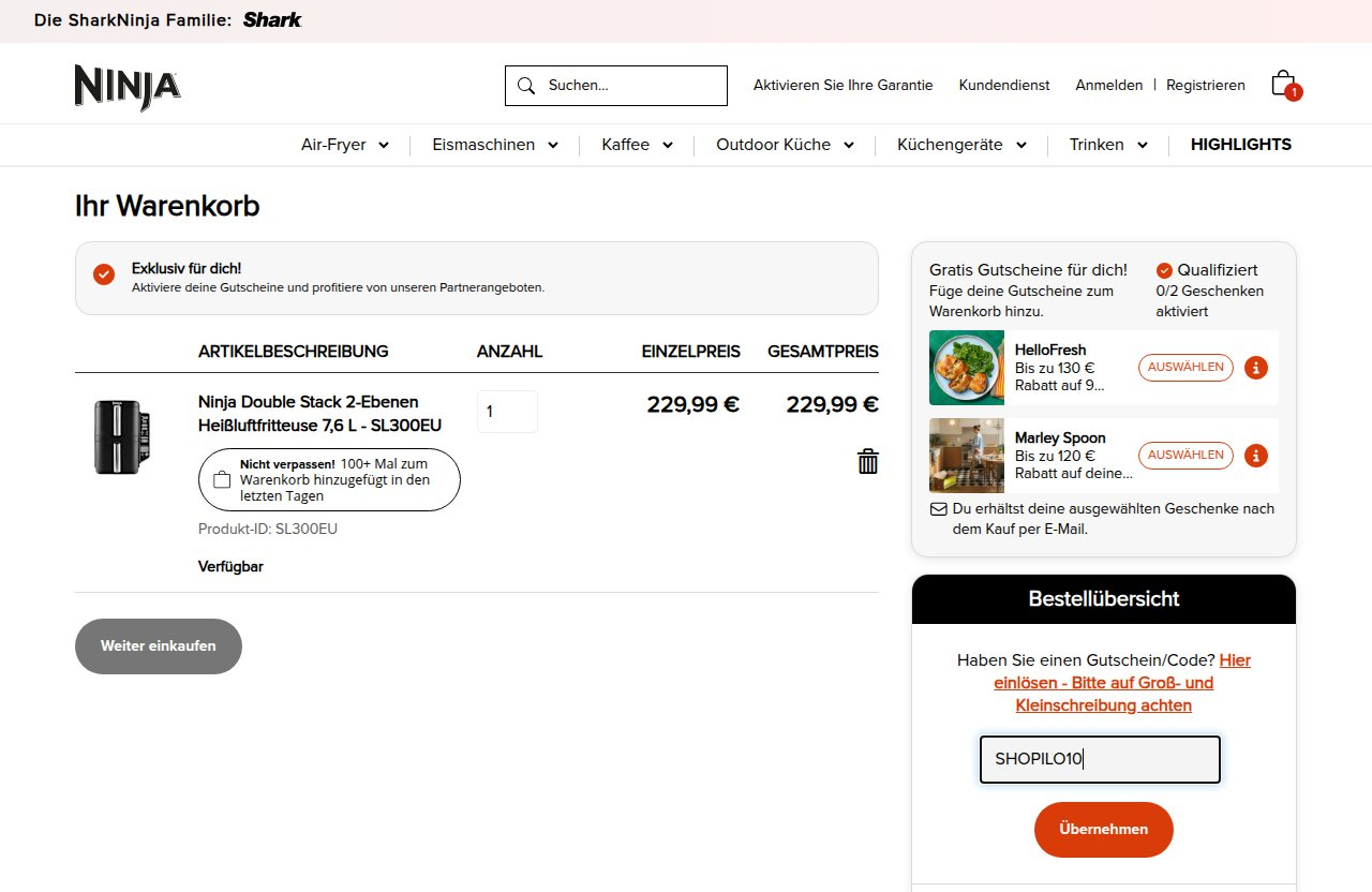 Wo man den Rabattcode auf der Ninja-Website eingibt