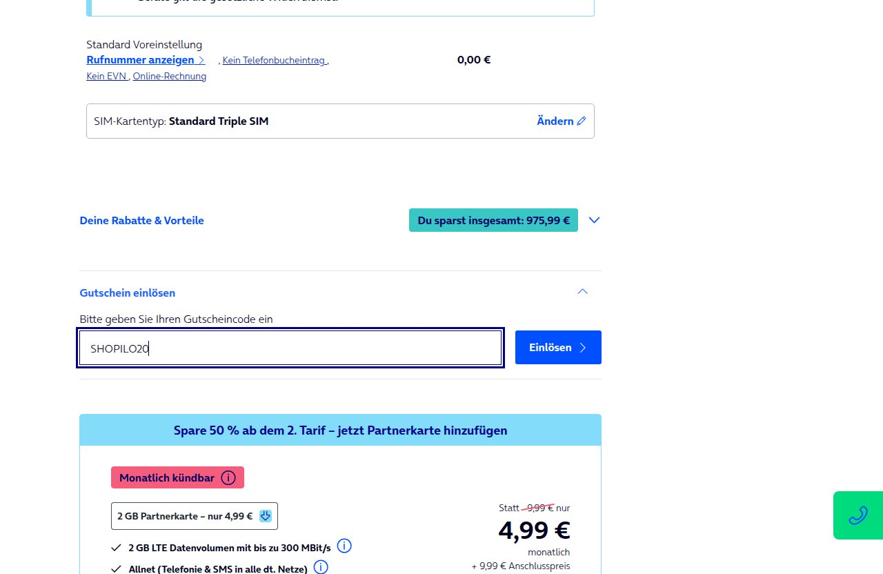 Wo man den Rabattcode auf der o2 Online-Website eingibt