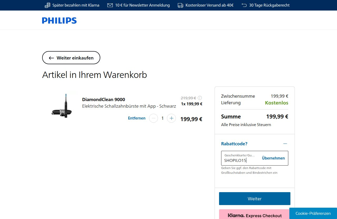 Wo man den Rabattcode auf der Philips-Website eingibt