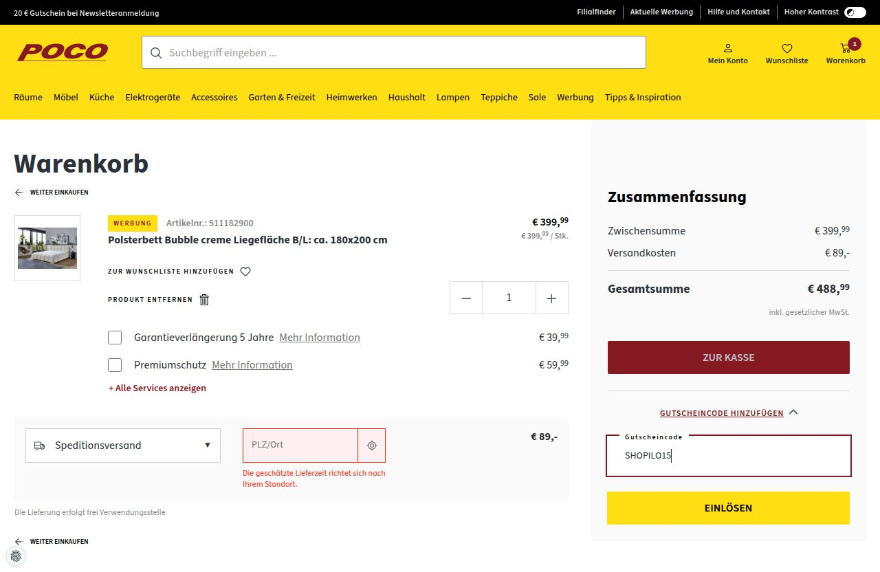 Wo man den Rabattcode auf der POCO-Website eingibt