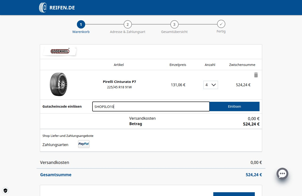 Wo man den Rabattcode auf der Reifen.de-Website eingibt