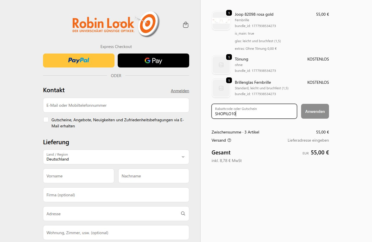 Wo man den Rabattcode auf der Robin Look-Website eingibt