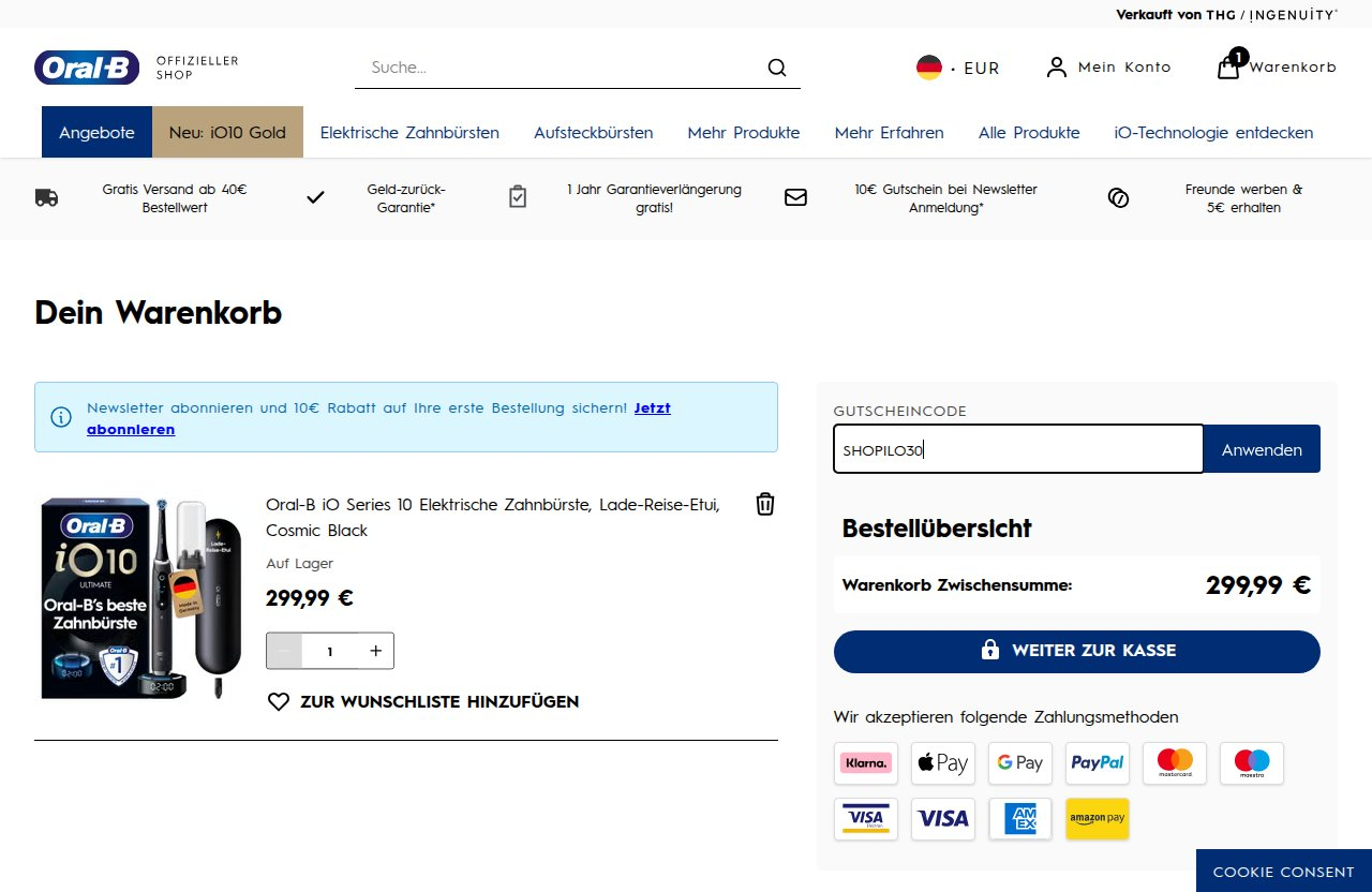 Wo man den Rabattcode auf der Oral-B-Website eingibt