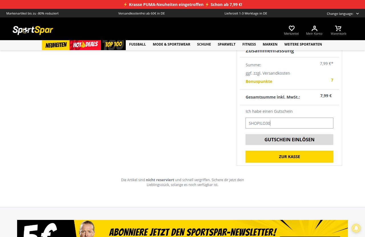 Wo man den Rabattcode auf der SportSpar-Website eingibt