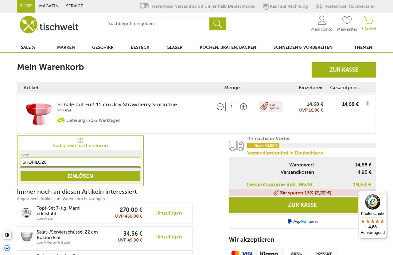 Wo man den Rabattcode auf der Tischwelt-Website eingibt