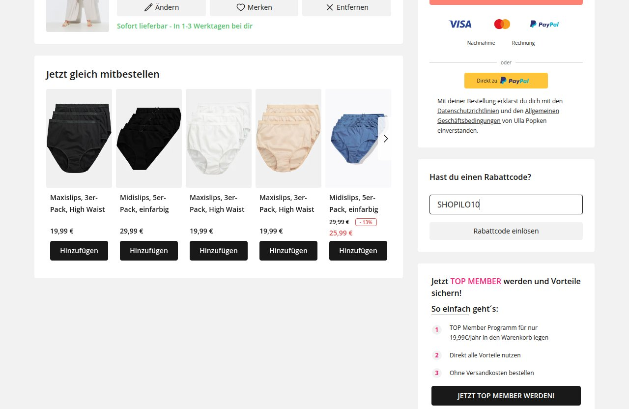 Wo man den Rabattcode auf der Ulla Popken-Website eingibt