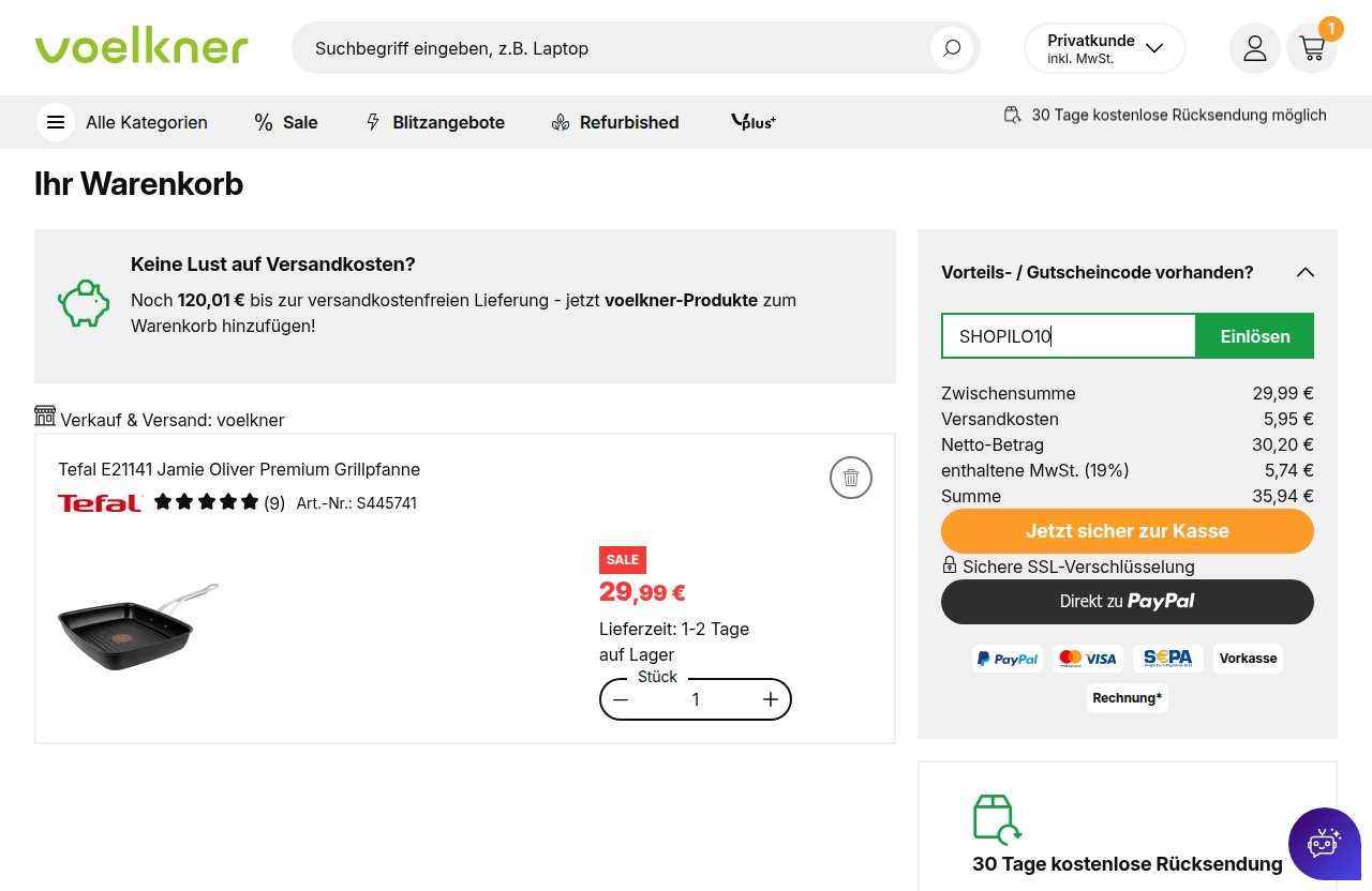 Wo man den Rabattcode auf der Voelkner-Website eingibt
