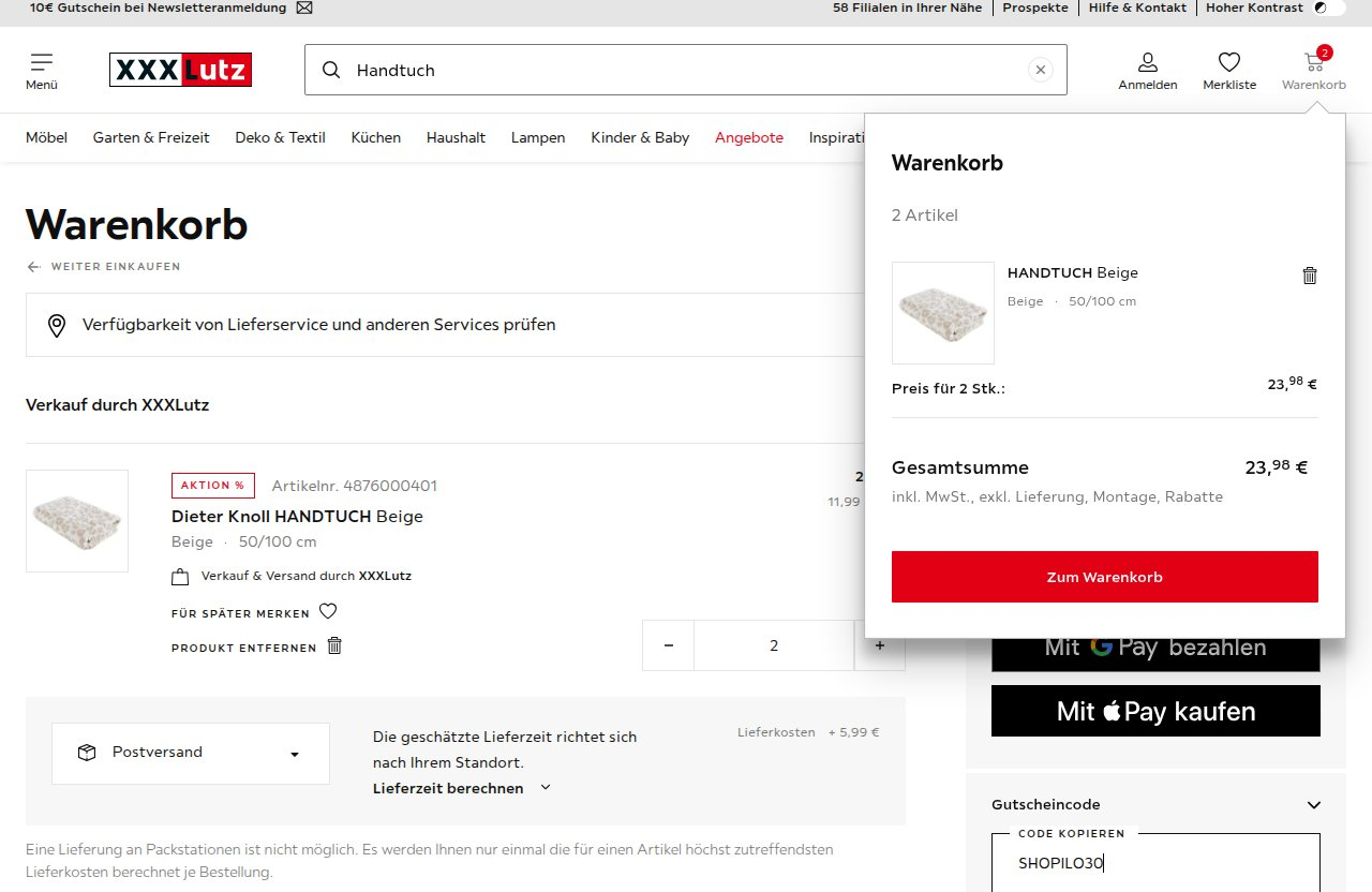 Wo man den Rabattcode auf der XXXLutz-Website eingibt