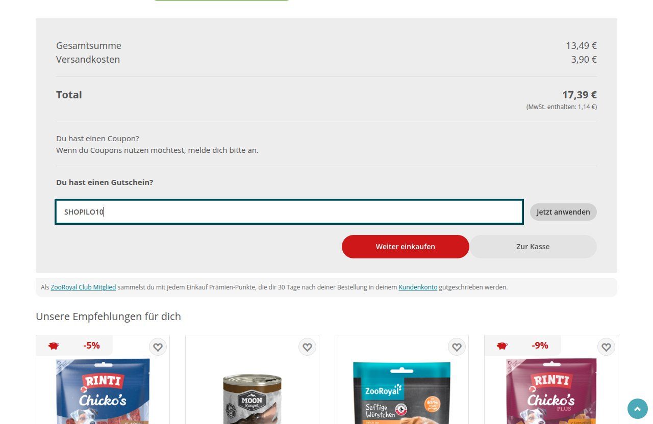 Wo man den Rabattcode auf der ZooRoyal-Website eingibt