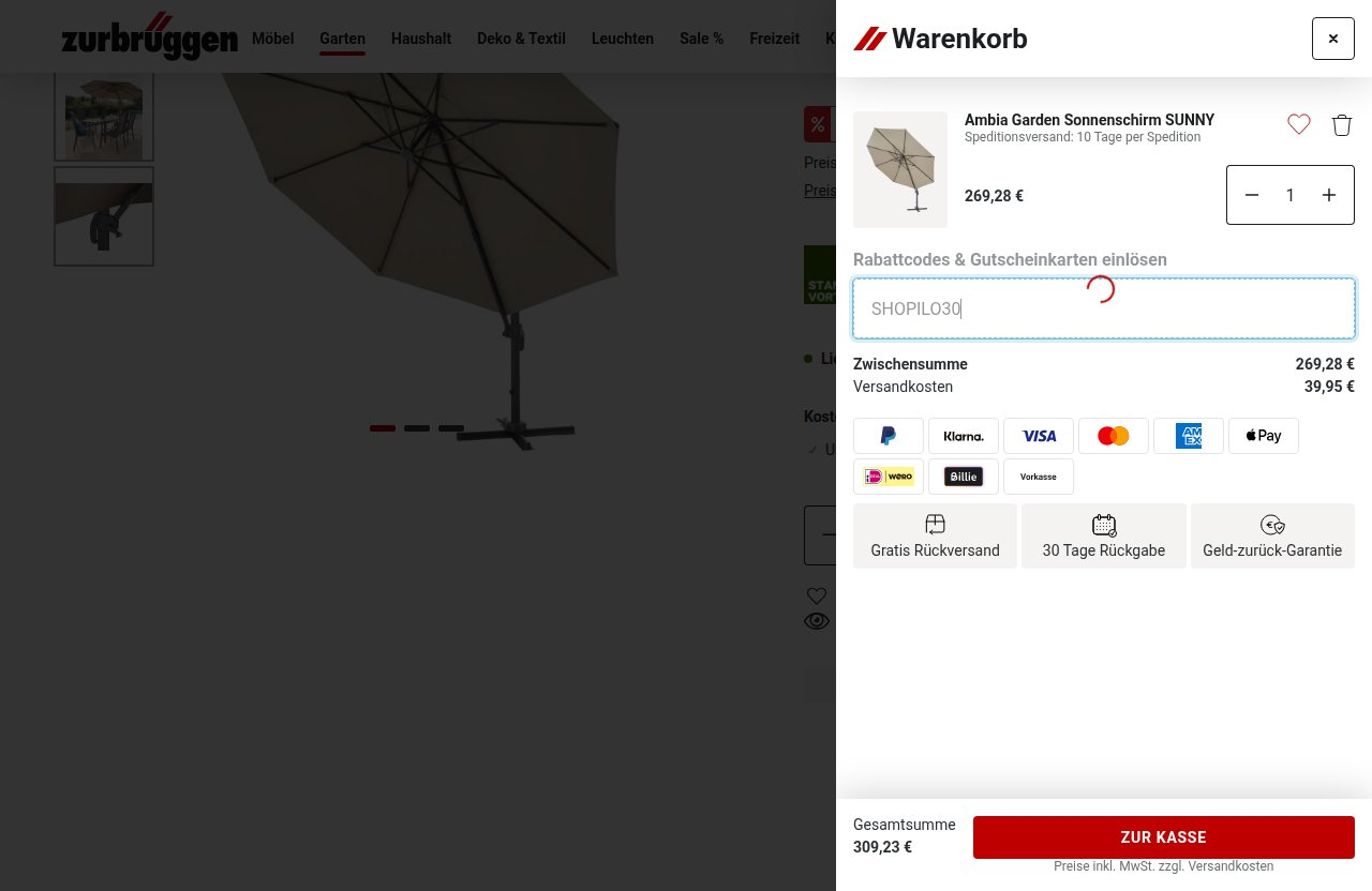 Wo man den Rabattcode auf der Zurbrüggen-Website eingibt